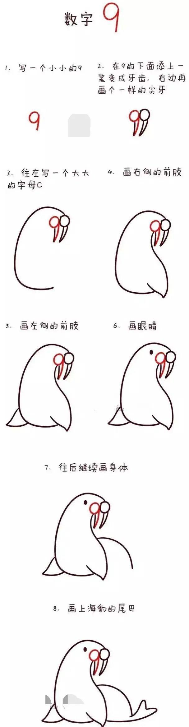 数字1到10也可以画出萌萌的简笔画,孩子一下就上手了
