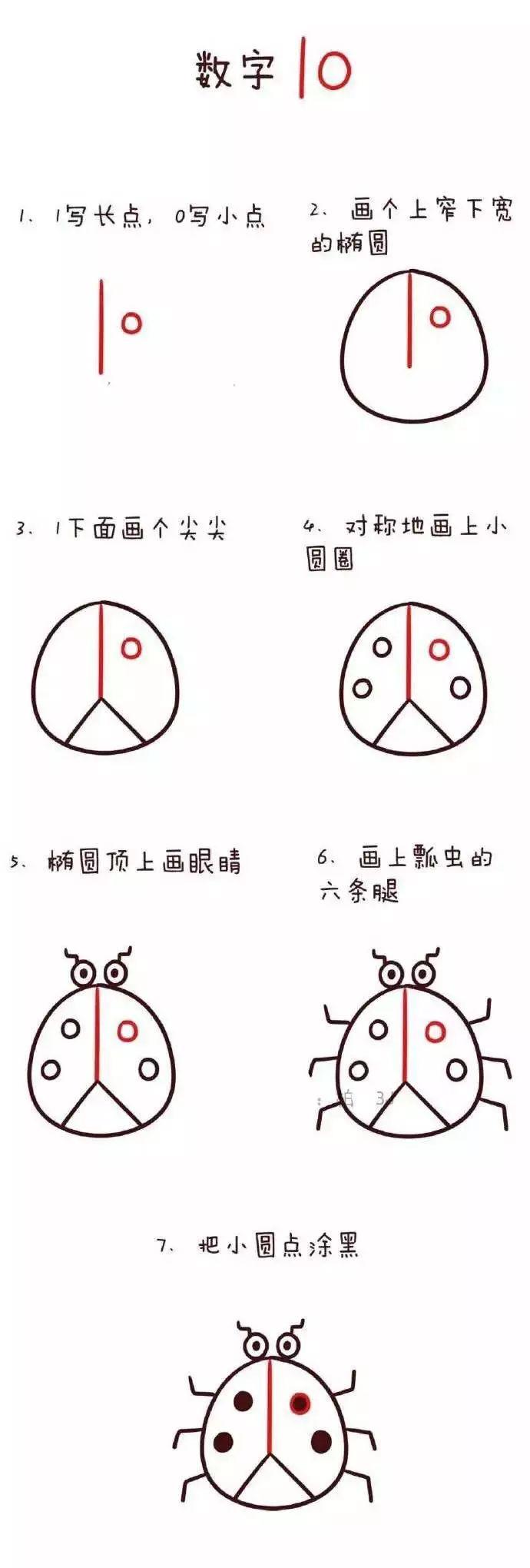 数字1到10也可以画出萌萌的简笔画,孩子一下就上手了