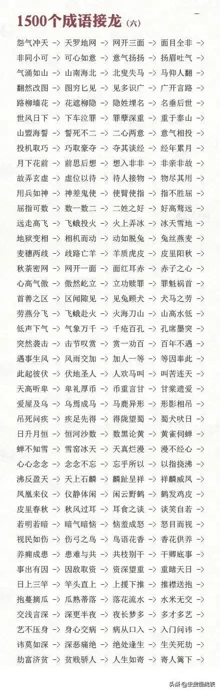 成语接龙口诀100个(接到根本停不下来) 成语接龙口诀100个 接到根本停不下来